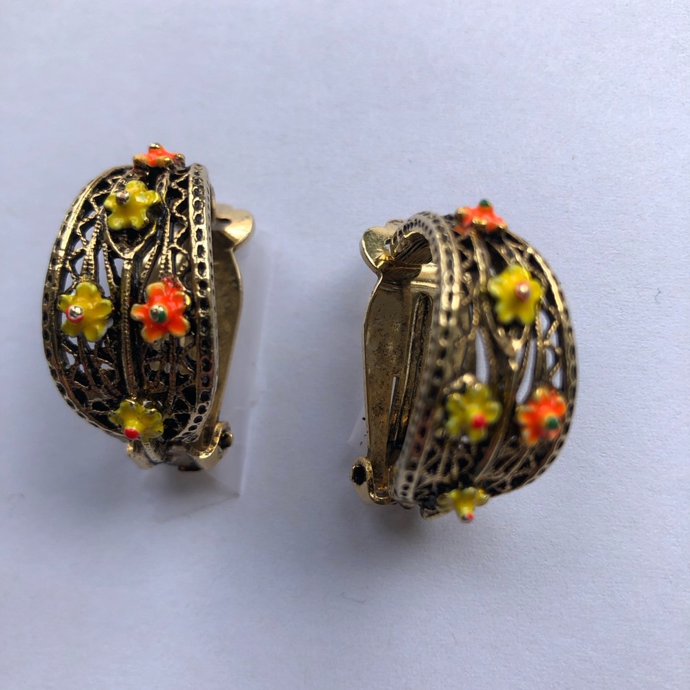 Floral Gold Clip-On Earrings